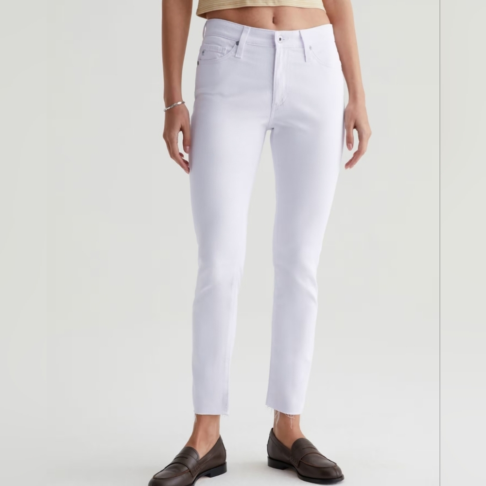 AG Adriano Goldschmied Women's Mid Rise  Cigarette Jeans in White